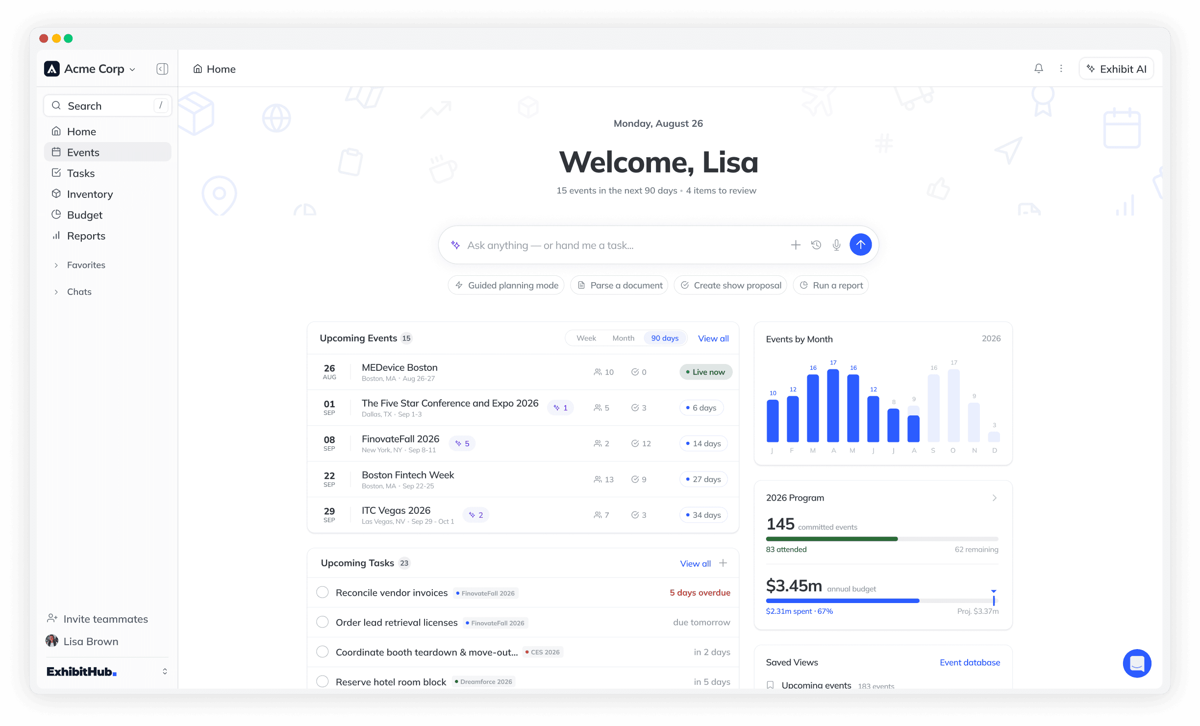 ExhibitHub account dashboard